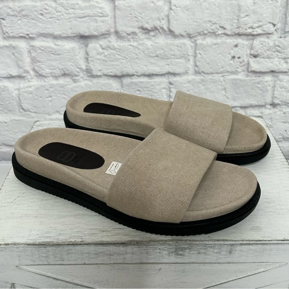 NWOT 8 By YOOX Men’s Beige Canvas Slide Sandals